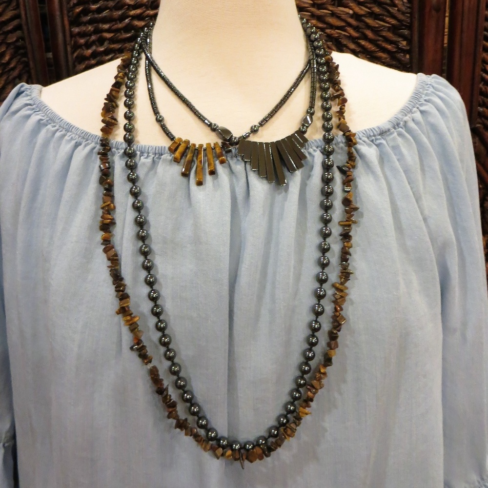 4 Necklace Hematite and Tiger's Eye Lot